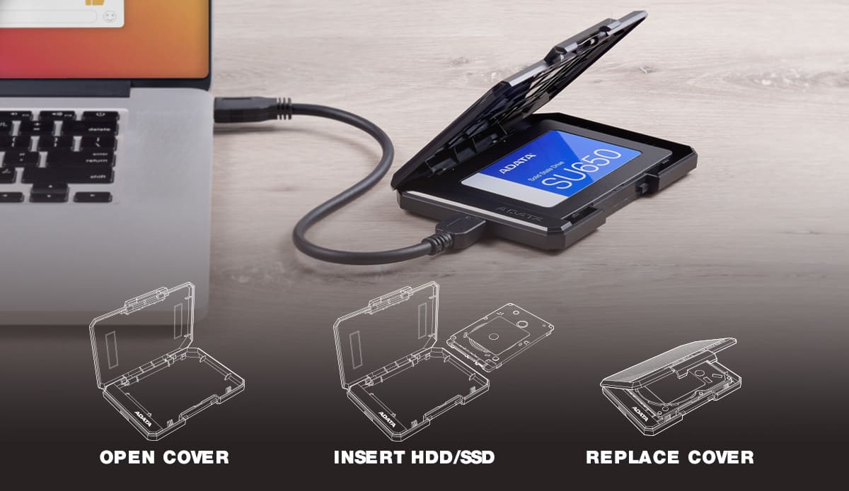 ADATA EC600 2.5" SATA Drive Caddy, USB 3.2 Gen2, USB Powered, Safety Lock, Eco-Friendly