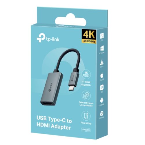 TP-LINK (UA520C) USB-C Male to HDMI Female Cable, Ultra-HD 4K, Aluminium, 10cm Braided Cable