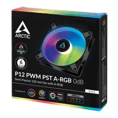 Arctic 12cm P12 Pressure Optimised PWM PST ARGB Case Fan, Fluid Dynamic, 12 LEDs, 0-2000 RPM, 0dB Mode, Black