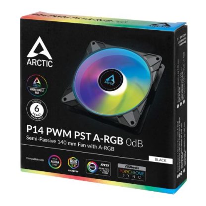 Arctic 14cm P14 Semi-Passive PWM PST ARGB Case Fan, Fluid Dynamic, 12 LEDs, 200-1900 RPM, 0dB Mode