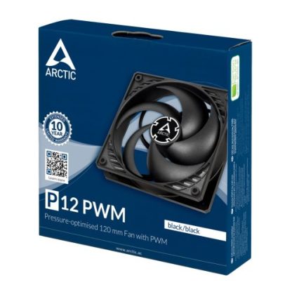 Arctic P12 12cm Pressure Optimised PWM Case Fan, Black, Fluid Dynamic, 200-1800 RPM