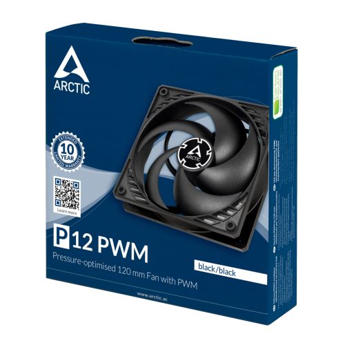Arctic P12 12cm Pressure Optimised PWM Case Fan, Black, Fluid Dynamic, 200-1800 RPM