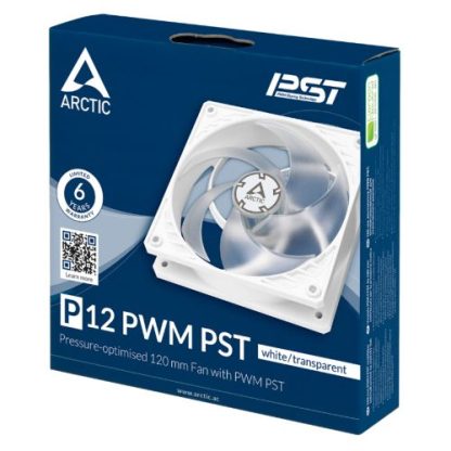 Arctic P12 12cm Pressure Optimised PWM PST Case Fan w Cable Splitter, Fluid Dynamic, 200-1800 RPM, White