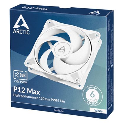 Arctic P12 Max High-Speed 12cm PWM Case Fan, Fluid Dynamic Bearing, 400-3300 RPM, White