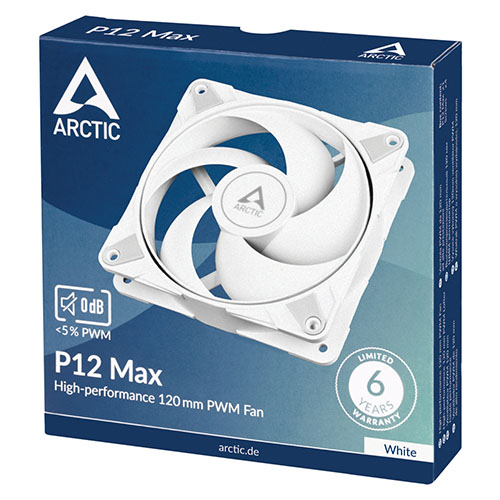 Arctic P12 Max High-Speed 12cm PWM Case Fan, Fluid Dynamic Bearing, 400-3300 RPM, White