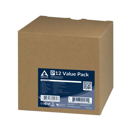 Arctic P12 Pressure Optimised 12cm Case Fans (5 Pack), Black, Fluid Dynamic, 1800 RPM,  Value Pack