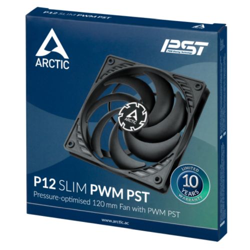 Arctic P12 Slim 12cm Pressure Optimised PWM PST Case Fan w/ Cable Splitter, Black, Fluid Dynamic, 200-2100 RPM