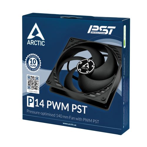 Arctic P14 14cm Pressure Optimised PWM PST Case Fan w/ Cable Splitter, Black, Fluid Dynamic, 200-1700 RPM