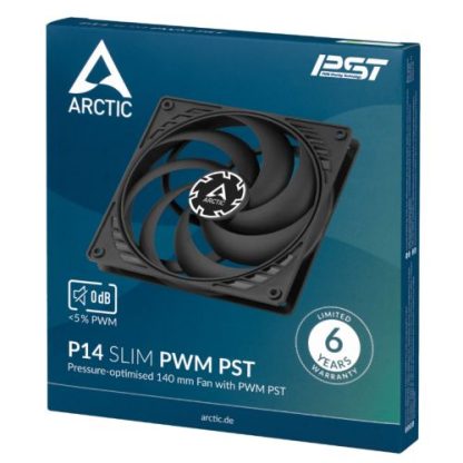 Arctic P14 14cm Pressure Optimised Slim PWM PST Fan w/ Cable Splitter, Black, Fluid Dynamic, 120-1800 RPM