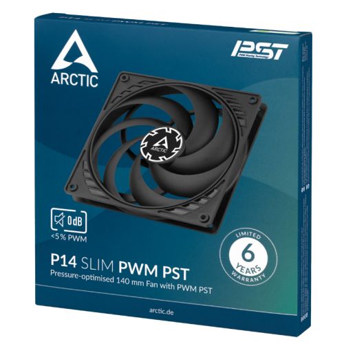 Arctic P14 14cm Pressure Optimised Slim PWM PST Fan w/ Cable Splitter, Black, Fluid Dynamic, 120-1800 RPM