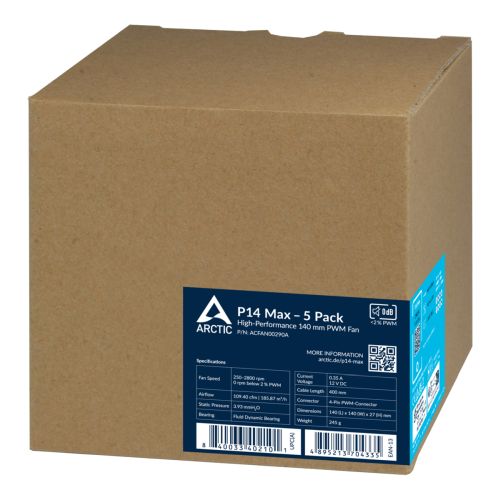 Arctic P14 Max High-Speed 14cm PWM Case Fans (5 Pack), Fluid Dynamic Bearing, 400-2800 RPM, Black, Value Pack
