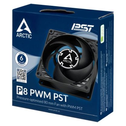 Arctic P8 8cm Pressure Optimised PWM PST Case Fan w/ Cable Splitter, Black, Fluid Dynamic, 200-3000 RPM