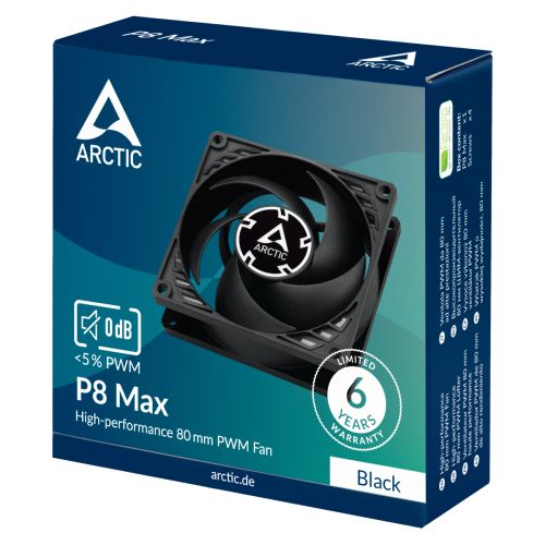 Arctic P8 Max High-Performance 8cm PWM Case Fan, Fluid Dynamic Bearing, 500-5000 RPM, Black