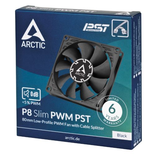 Arctic P8 Slim 8cm PWM PST Case Fan w/ Cable Splitter, Black, Fluid Dynamic, 300-3000 RPM