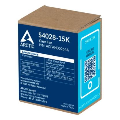 Arctic S4028-15K 4cm PWM Server Fan for Continuous Operation, Black, Dual Ball Bearing, 1400-15000 RPM