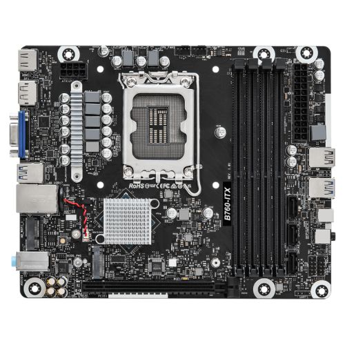 Asrock DeskMeet B760 Barebone PC, Mini ITX, LGA1700 (B760), 4x DDR4, 3x SATA, 2x M.2, VGA, HDMI, DP, USB-C, 500W PSU  - No CPU, RAM, Storage or O/S