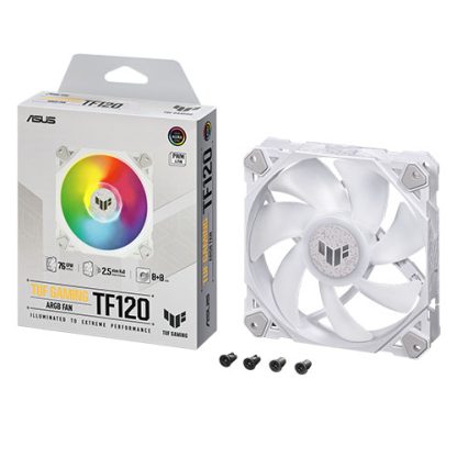 Asus TUF Gaming TF120 ARGB 12cm PWM Case Fan, Fluid Dynamic Bearing, Double-layer LED Array, Up to 1900 RPM, White Edition