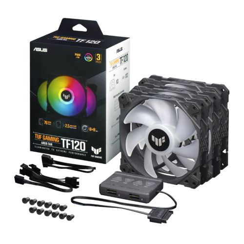 Asus TUF Gaming TF120 ARGB 12cm PWM Case Fans (3 Pack), Fluid Dynamic Bearing, Double-layer LED Array, Up to 1900 RPM, ARGB Hub included