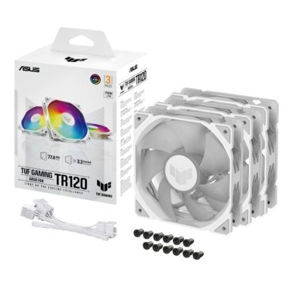 Asus TUF Gaming TR120 ARGB 12cm PWM Case Fans (3 Pack), Hydraulic Bearing, 28mm Frame, Double-layer LED Matrix Design, 2000 RPM, White