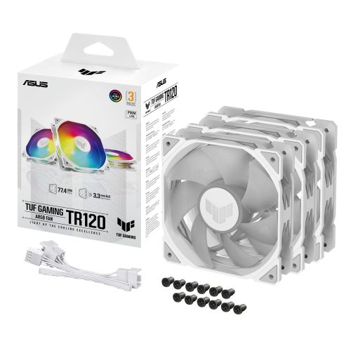 Asus TUF Gaming TR120 ARGB 12cm PWM Case Fans (3 Pack), Hydraulic  Bearing, 28mm Frame, Double-layer LED Matrix Design, 2000 RPM, White