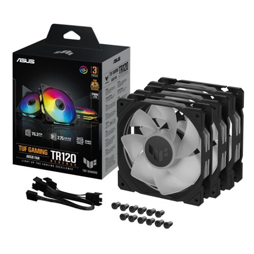 Asus TUF Gaming TR120 ARGB Reverse Blade 12cm PWM Case Fans (3 Pack), Hydraulic  Bearing, 28mm Frame, Double-layer LED Matrix Design, 2000 RPM, Black