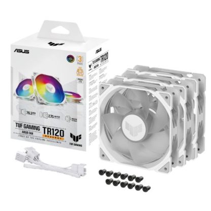 Asus TUF Gaming TR120 ARGB Reverse Blade 12cm PWM Case Fans (3 Pack), Hydraulic Bearing, 28mm Frame, Double-layer LED Matrix Design, 2000 RPM, White