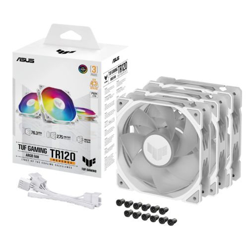 Asus TUF Gaming TR120 ARGB Reverse Blade 12cm PWM Case Fans (3 Pack), Hydraulic  Bearing, 28mm Frame, Double-layer LED Matrix Design, 2000 RPM, White