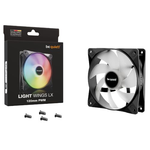Be Quiet! (BL120) Light Wings LX 12cm PWM ARGB Case Fan, Rifle Bearing, Impeller w/ 16 LEDs, Daisy-Chain, Up to 1600 RPM, Black