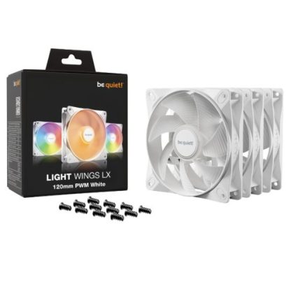 Be Quiet! (BL122) Light Wings LX 12cm PWM ARGB Case Fans (3 Pack), Rifle Bearing, Impeller w/ 16 LEDs, Daisy-Chain, Up to 1600 RPM, White