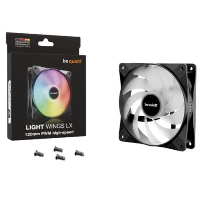 Be Quiet! (BL123) Light Wings LX 12cm PWM High-Speed ARGB Case Fan, Rifle Bearing, Impeller w 16 LEDs, Daisy-Chain, Up to 2100 RPM, Black