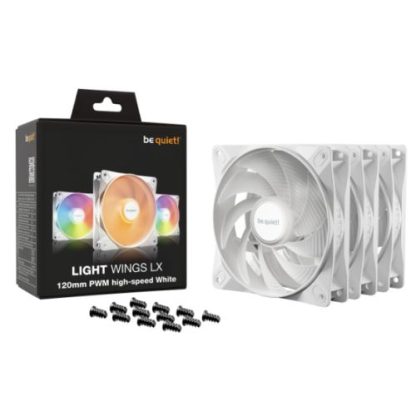 Be Quiet! (BL125) Light Wings LX 12cm PWM High-Speed ARGB Case Fans (3 Pack), Rifle Bearing, Impeller w/ 16 LEDs, Daisy-Chain, Up to 2100 RPM, White