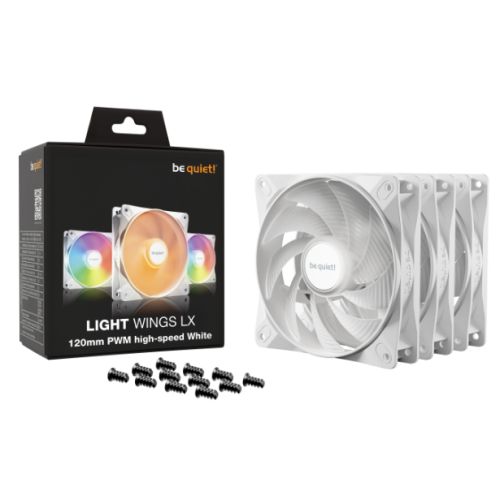Be Quiet! (BL125) Light Wings LX 12cm PWM High-Speed ARGB Case Fans (3 Pack), Rifle Bearing, Impeller w/ 16 LEDs, Daisy-Chain, Up to 2100 RPM, White