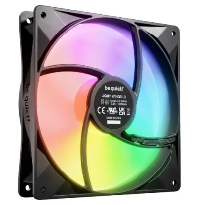 Be Quiet! (BL126) Light Wings LX 14cm PWM ARGB Case Fan, Rifle Bearing, Impeller w 16 LEDs, Daisy-Chain, Up to 1200 RPM, Blac