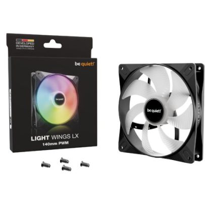 Be Quiet! (BL126) Light Wings LX 14cm PWM ARGB Case Fan, Rifle Bearing, Impeller w 16 LEDs, Daisy-Chain, Up to 1200 RPM, Blac