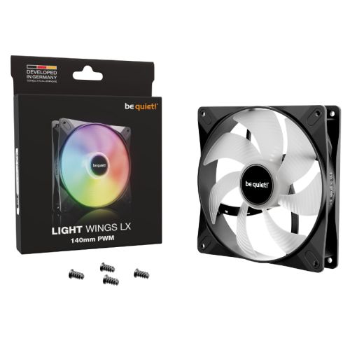 Be Quiet! (BL126) Light Wings LX 14cm PWM ARGB Case Fan, Rifle Bearing, Impeller w/ 16 LEDs, Daisy-Chain, Up to 1200 RPM, Black
