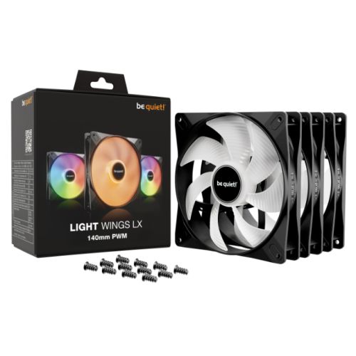 Be Quiet! (BL127) Light Wings LX 14cm PWM ARGB Case Fans (3 Pack), Rifle Bearing, Impeller w/ 16 LEDs, Daisy-Chain, Up to 1200 RPM, Black