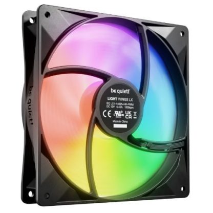 Be Quiet! (BL130) Light Wings LX 14cm PWM High-Speed ARGB Case Fans (3 Pack), Rifle Bearing, Impeller w 16 LEDs, Daisy-Chain, Up to 1800 RPM, Black
