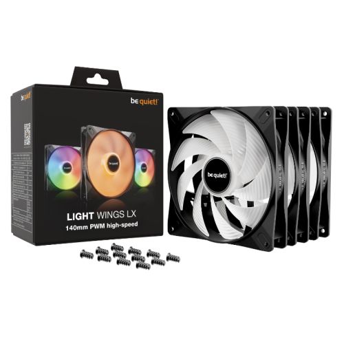 Be Quiet! (BL130) Light Wings LX 14cm PWM High-Speed ARGB Case Fans (3 Pack), Rifle Bearing, Impeller w/ 16 LEDs, Daisy-Chain, Up to 1800 RPM, Black