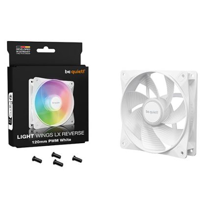 Be Quiet! (BL133) Light Wings LX 12cm PWM Reverse Blade ARGB Case Fan, Rifle Bearing, Impeller w 16 LEDs, Daisy-Chain, Up to 1500 RPM, White