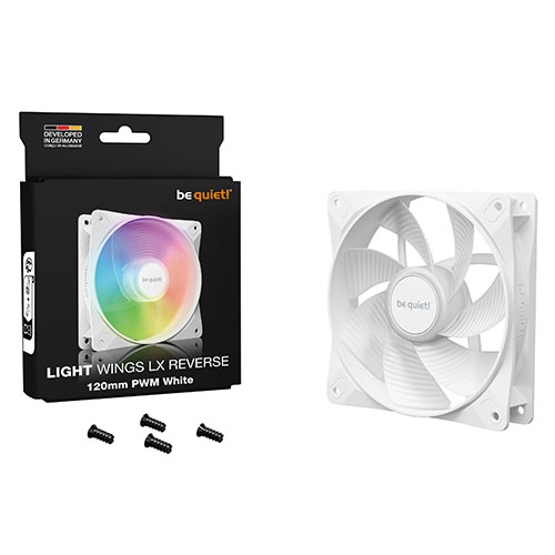 Be Quiet! (BL133) Light Wings LX 12cm PWM Reverse Blade ARGB Case Fan, Rifle Bearing, Impeller w/ 16 LEDs, Daisy-Chain, Up to 1500 RPM, White