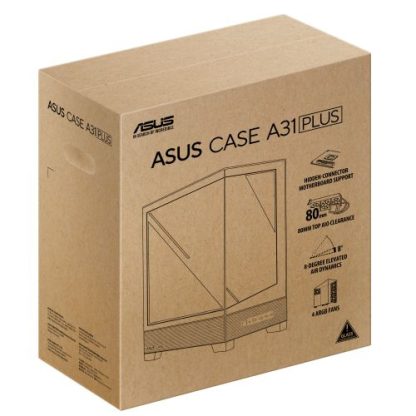 Asus A31 Plus ARGB Gaming Case w/ Front & Side Glass Windows, ATX, 4x ARGB Fans, USB-C, Angled Base, Asus BTF Compatible, Black