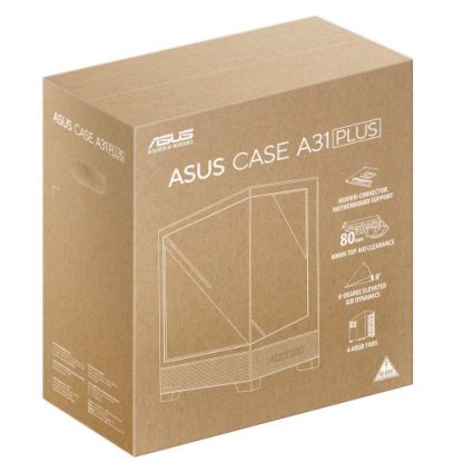 Asus A31 Plus ARGB Gaming Case w/ Front & Side Glass Windows, ATX, 4x ARGB Fans, USB-C, Angled Base, Asus BTF Compatible, White