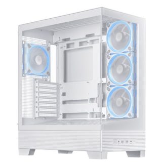 Asus A31 Plus ARGB Gaming Case w/ Front & Side Glass Windows, ATX, 4x ARGB Fans, USB-C, Angled Base, Asus BTF Compatible, White