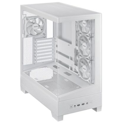Asus A31 Plus ARGB Gaming Case w/ Front & Side Glass Windows, ATX, 4x ARGB Fans, USB-C, Angled Base, Asus BTF Compatible, White