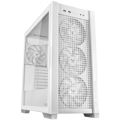 Asus TUF Gaming GT302 ARGB Case w/ Glass Window, E-ATX, 4x ARGB Fans, Interchangeable Side Panel, USB-C, Asus BTF Compatible, White