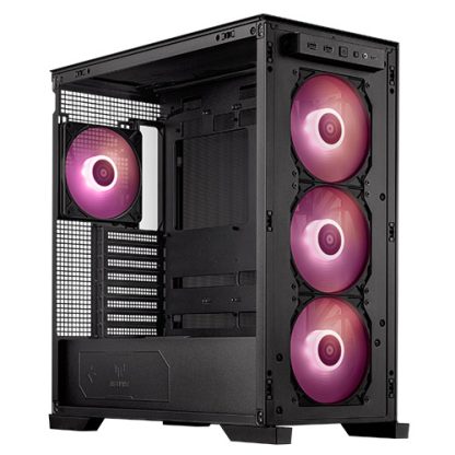 Asus TUF Gaming GT302 ARGB Case w/ Glass Window, E-ATX, 4x ARGB Fans, Interchangeable Side Panel, USB-C, Asus BTF Compatible, Black