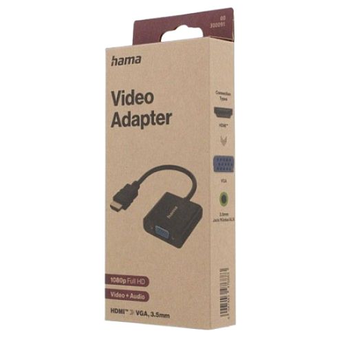 Hama HDMI Male to VGA Female Converter Cable with Audio 3.5mm Jack, 15cm, Black, *Eco-Friendly Packaging*