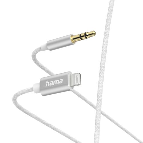 Hama Lightning Male to 3.5mm Jack Male Cable, Nylon, 1 Metre, White, MFI Certified