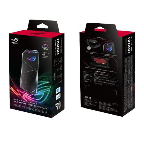 Asus ROG STRIX ARION M.2 NVMe SSD Caddy, USB 3.2 Gen2 Type-C, Aluminium, Thermal Pads, RGB Lighting, Hanger & USB-A Cable inc.