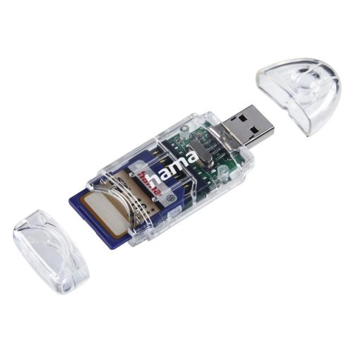 Hama External 8-in-1 USB 2.0 Card Reader, SD/microSD, Transparent, USB Powered